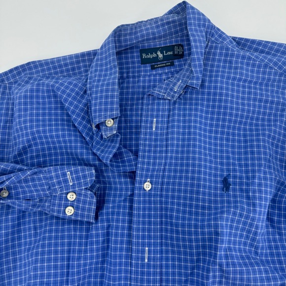 Ralph Lauren Mens Classic Fit Button Down Shirt Blue Plaid 15 1/2 32/33 - Picture 1 of 3